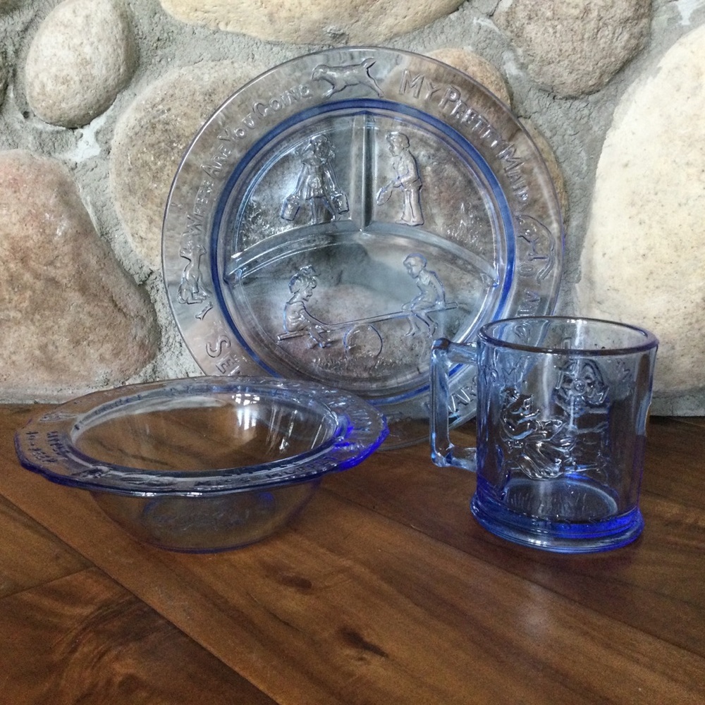 Vintage Tiara Glass Nursery Rhyme Dinner Set